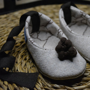 Pompom white Flannel Mary Janes