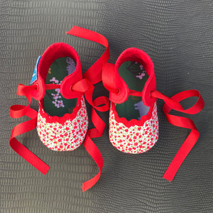 Red & green flower baptism shoes